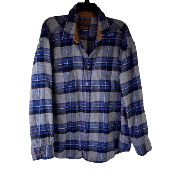 Mens Brawny Plaid Flannel Shirt XXL Gray Blue Heavy Pocket Button St. John's Bay - Picture 1 of 8